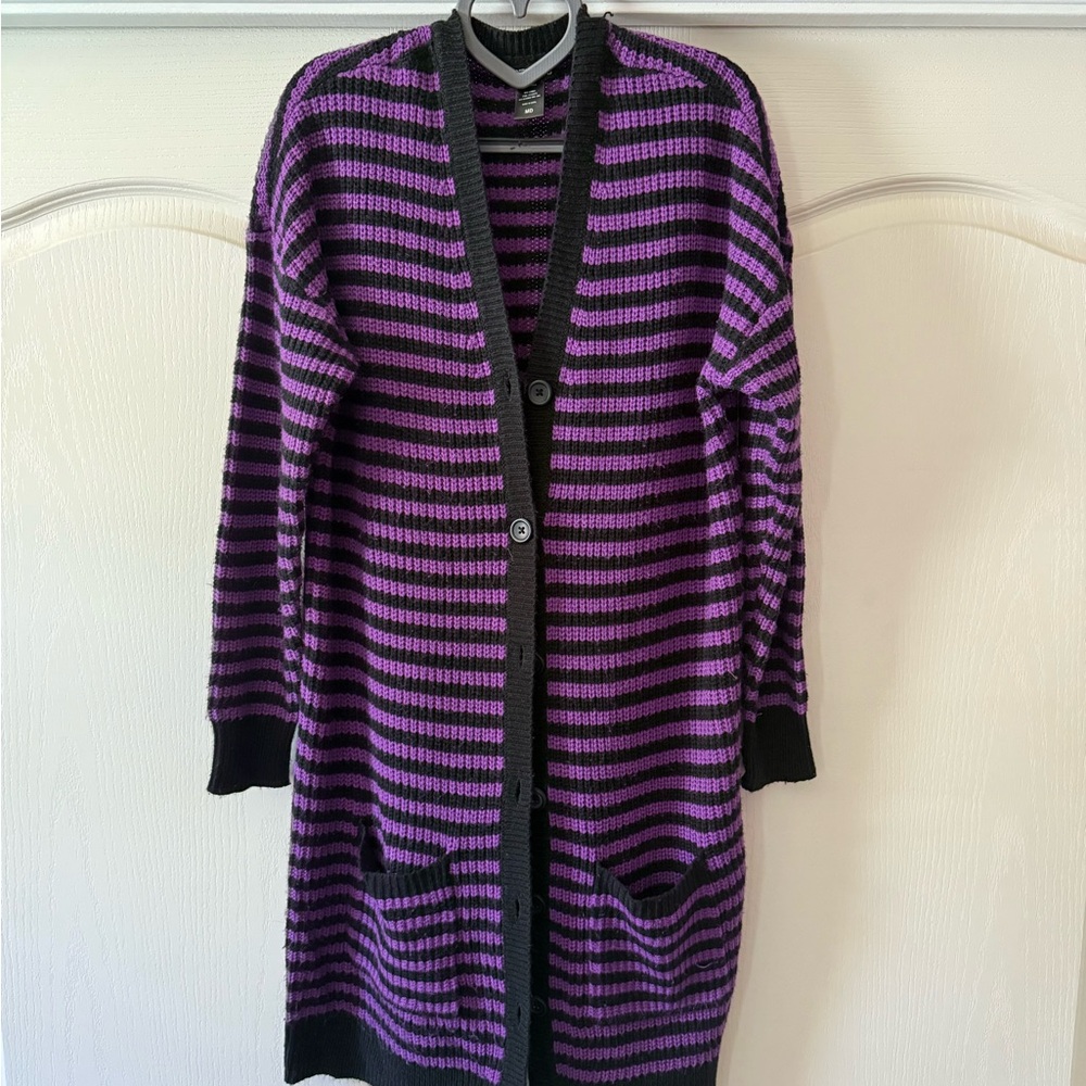 Hot Topic Purple and Black Striped Cardigan
